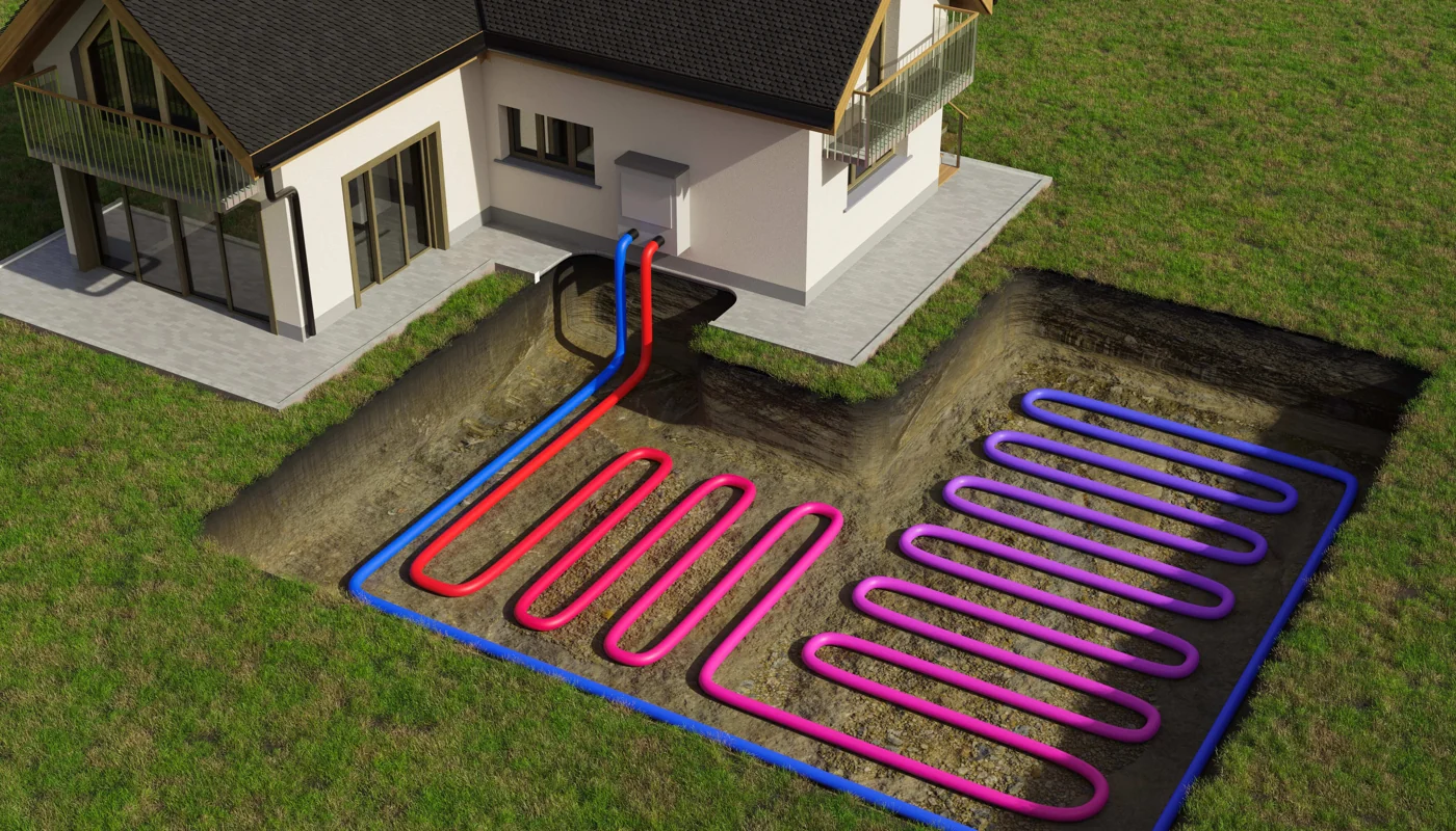 Illustratie van bodemlussen en een woning